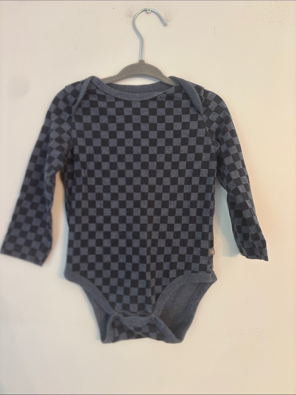 Gap Blue and Black Checkered Long Sleeve Bodysuit Size 18-24 months